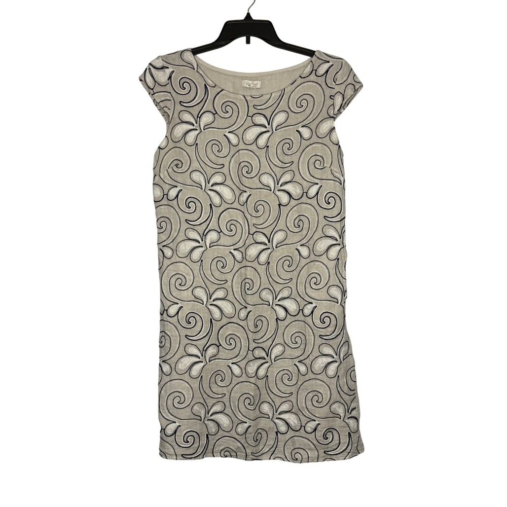 Lina Tomei Embroidered Linen Shift Dress Womens XL Beige Made in Italy Pockets